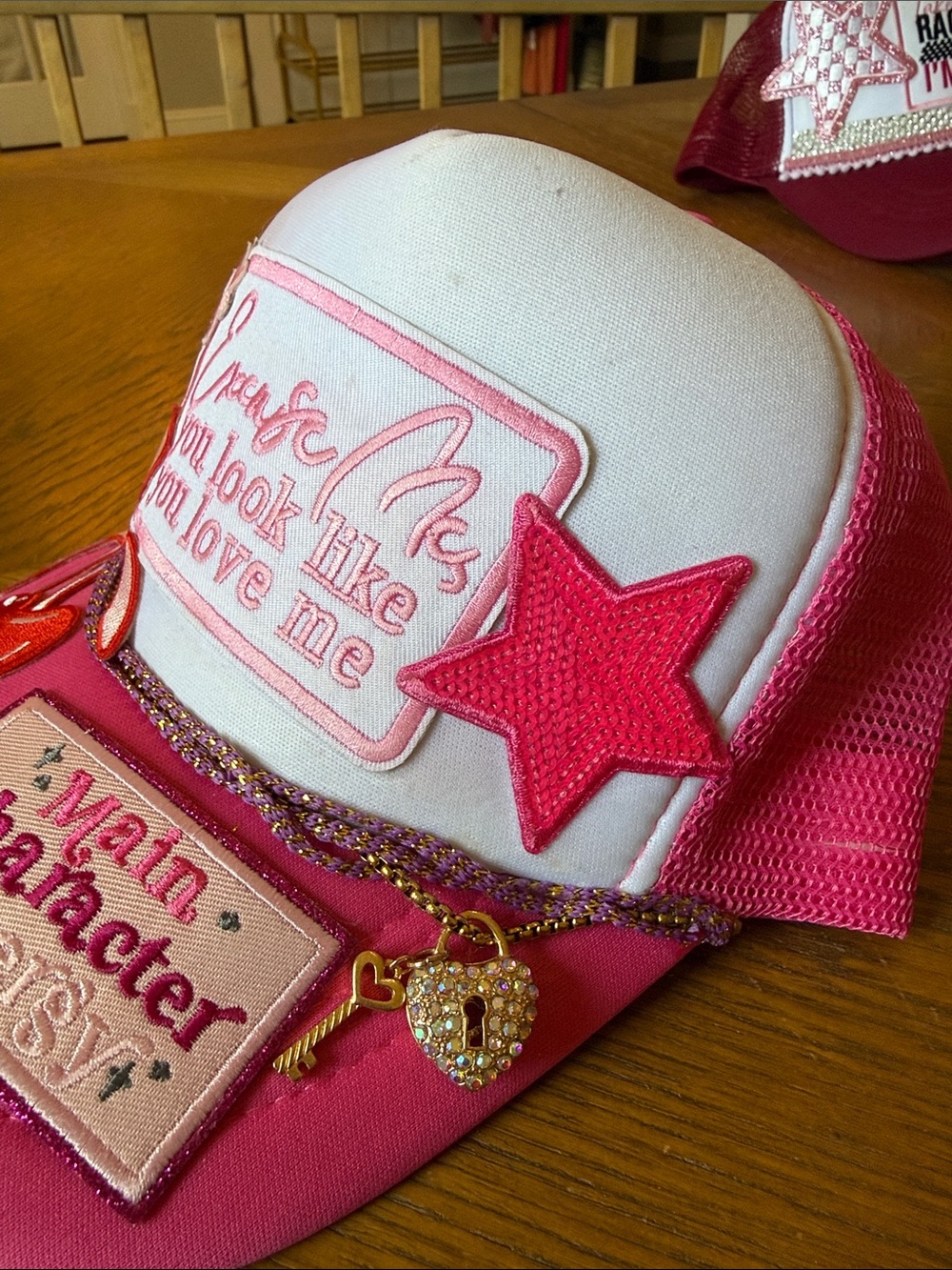 Pink 'Main Character' Trucker Hat with Cherries “You look like you ❤️ me” - Picture 2 of 5